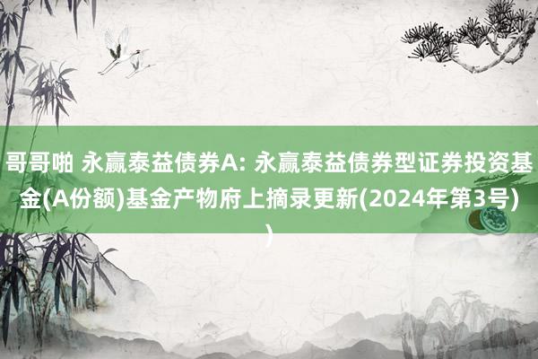 哥哥啪 永赢泰益债券A: 永赢泰益债券型证券投资基金(A份额)基金产物府上摘录更新(2024年第3号)